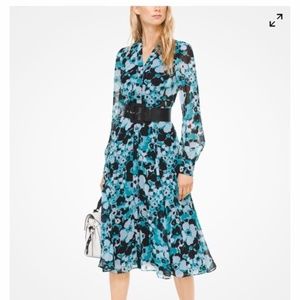 Michael Kors Floral Teal Chiffon Dress